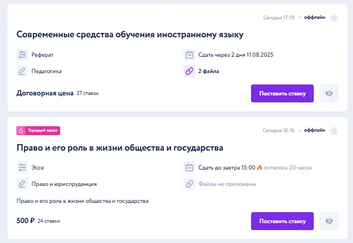 Скриншот заказа учебных работ