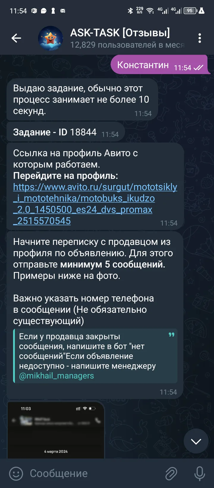 Пример задания от бота